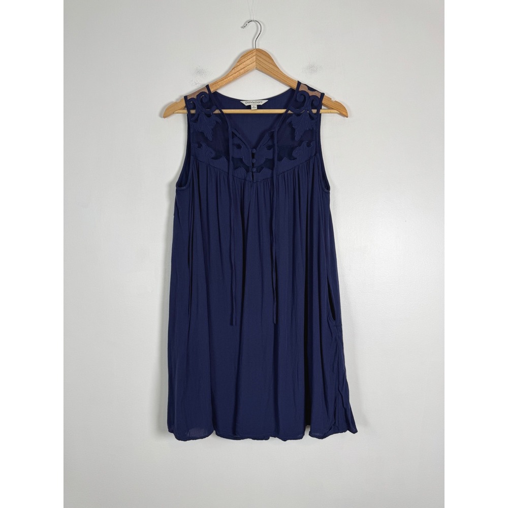 Boho Davi & Dani Womens Small Mini Dress Navy Blue Embroidered Tassel DD80193